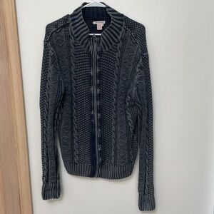 Carbon 2 Cobalt blue sweater Cable Knit Full Zip Linen Cotton Blend